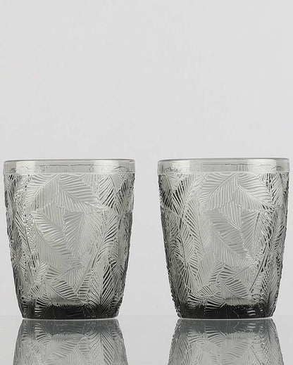 Beautiful Design Grey Shade Leaf Emboss Glasses | 3 x 4 inches | 300ml