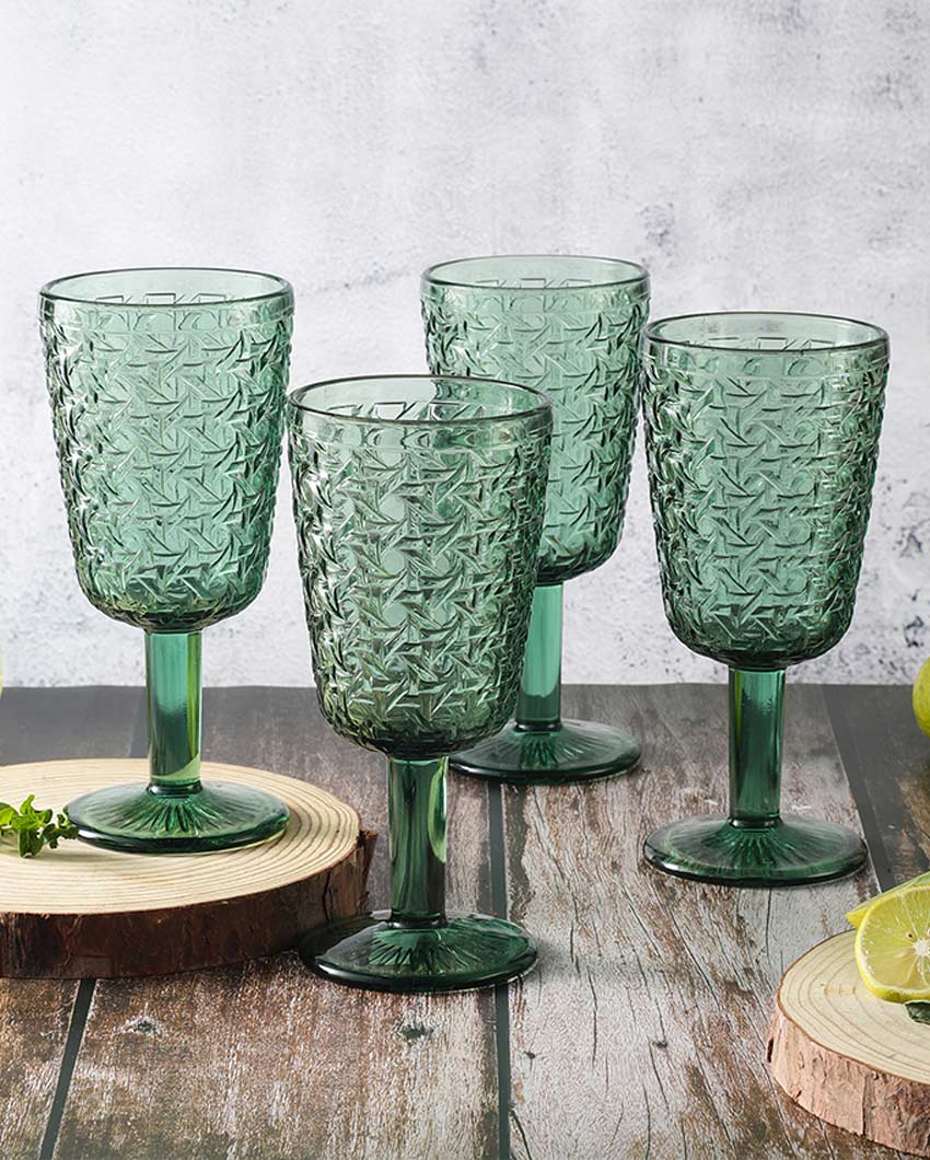 Beautiful Design Green Shade Chevron Goblet Glasses | 3 x 7 inches | 300 ml