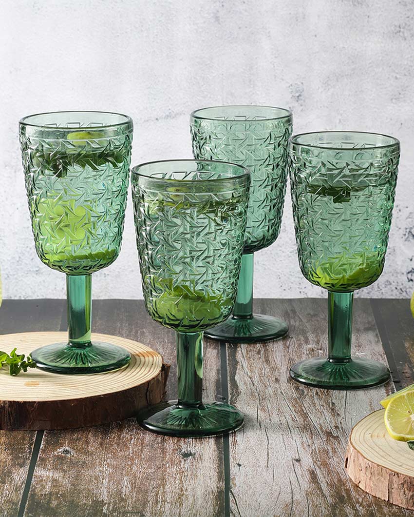 Beautiful Design Green Shade Chevron Goblet Glasses | 3 x 7 inches | 300 ml