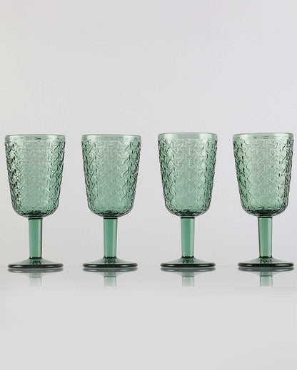 Beautiful Design Green Shade Chevron Goblet Glasses | 3 x 7 inches | 300 ml