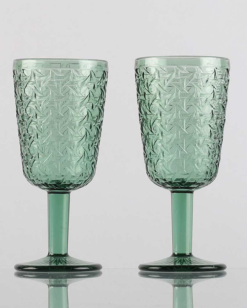 Beautiful Design Green Shade Chevron Goblet Glasses | 3 x 7 inches | 300 ml