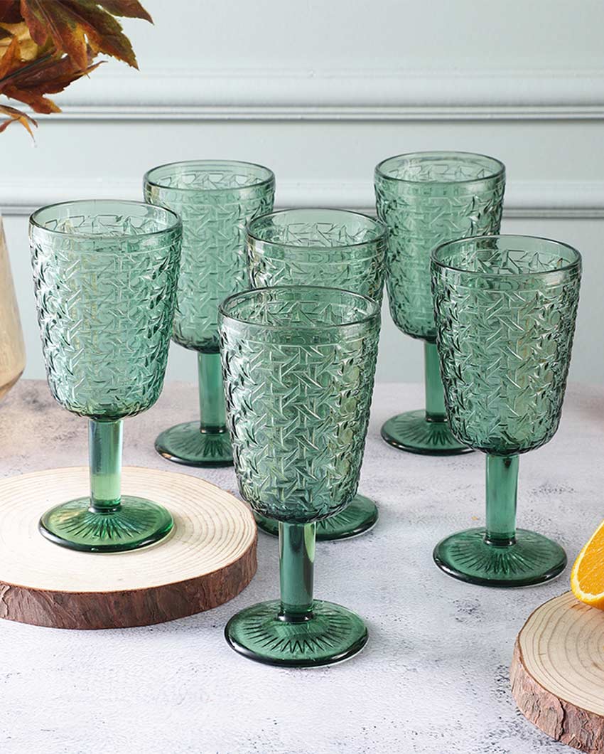 Beautiful Design Green Shade Chevron Goblet Glasses | 3 x 7 inches | 300 ml