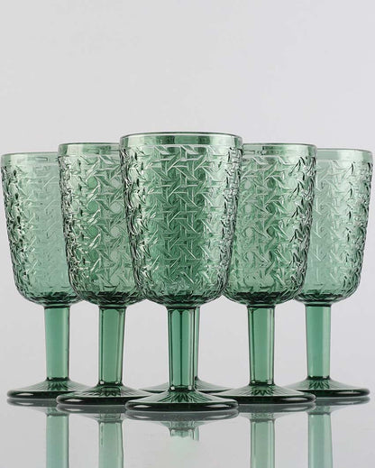 Beautiful Design Green Shade Chevron Goblet Glasses | 3 x 7 inches | 300 ml