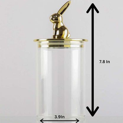 Stylish Bunny Glass Storage Jar with Metal Lid | 4 x 4 x 8 inches