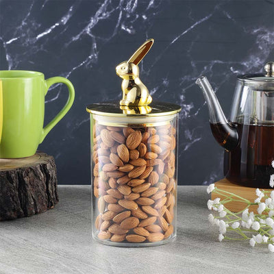 Stylish Bunny Glass Storage Jar with Metal Lid | 4 x 4 x 8 inches