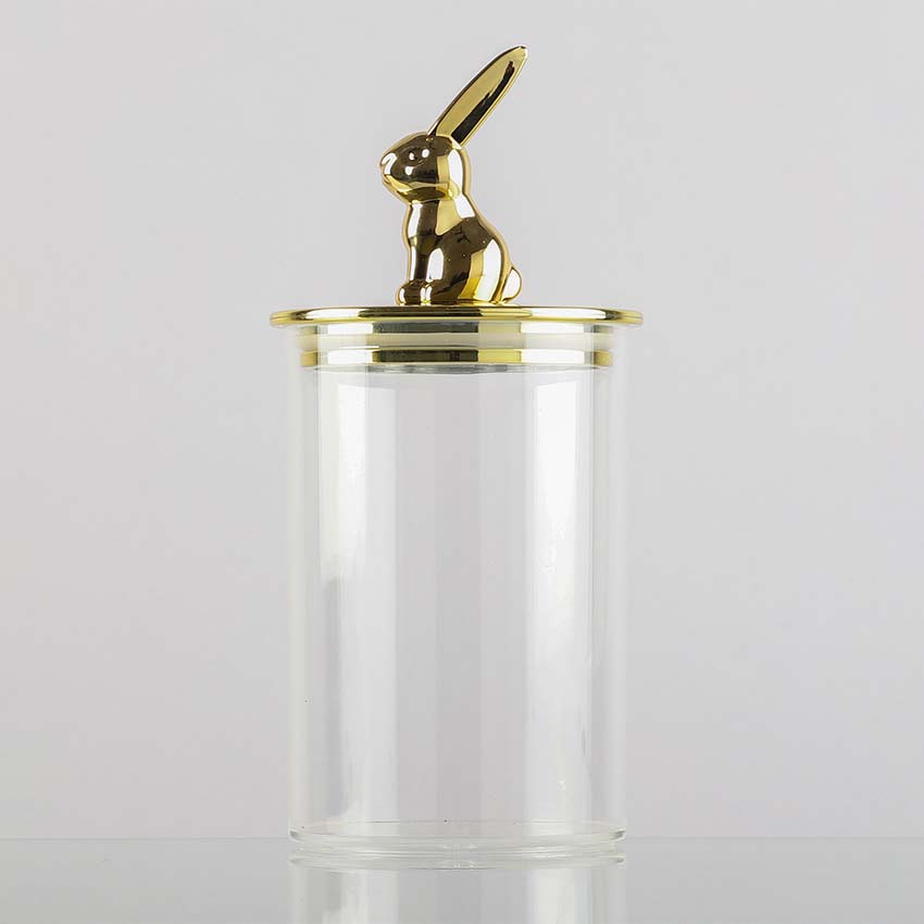 Stylish Bunny Glass Storage Jar with Metal Lid | 4 x 4 x 8 inches