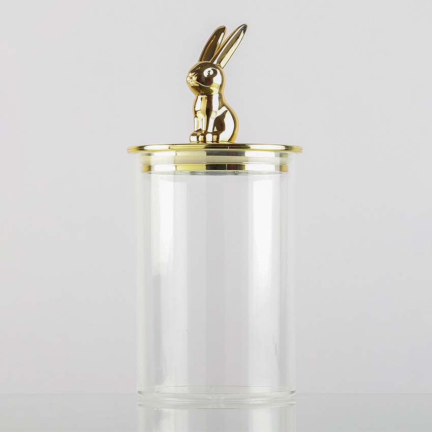 Stylish Bunny Glass Storage Jar with Metal Lid | 4 x 4 x 8 inches