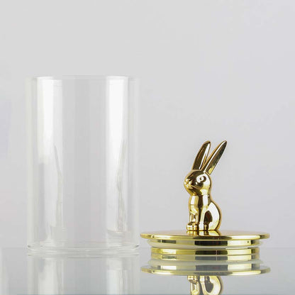 Stylish Bunny Glass Storage Jar with Metal Lid | 4 x 4 x 8 inches