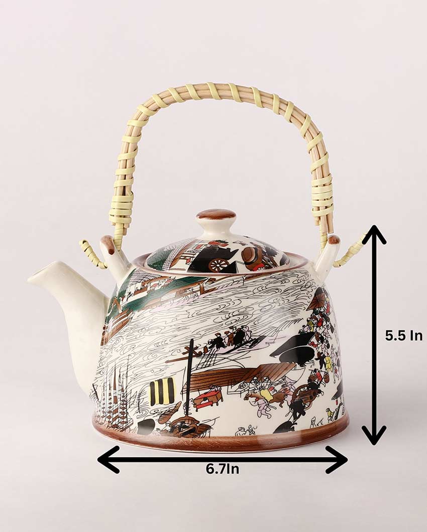 Beautiful Design Multicolor Ceramic Snow Kettle | 7 x 6 inches