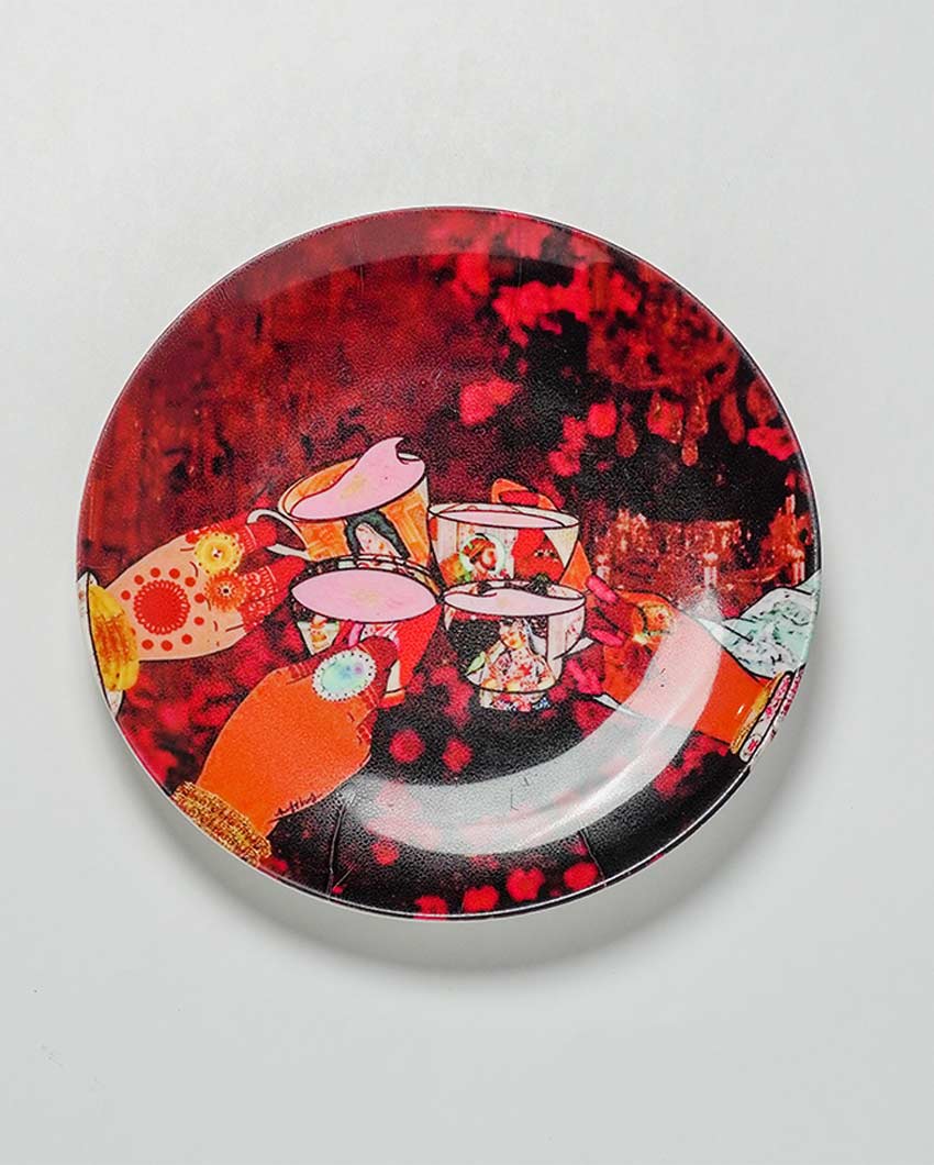 Cheerful Mughal Cheers Design Multicolor Ceramic Wall Plate | 10 inches