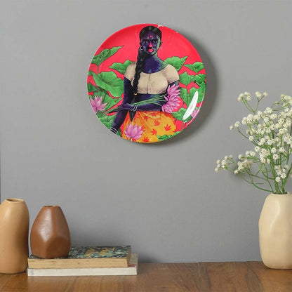 Beautiful Lotus Lady Multicolor Decorative Ceramic Wall Plate | 10 inches