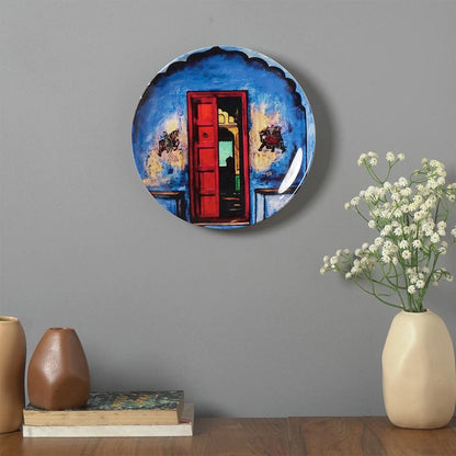 Classic Red Door Design Multicolor Ceramic Wall Plate | 10 inches