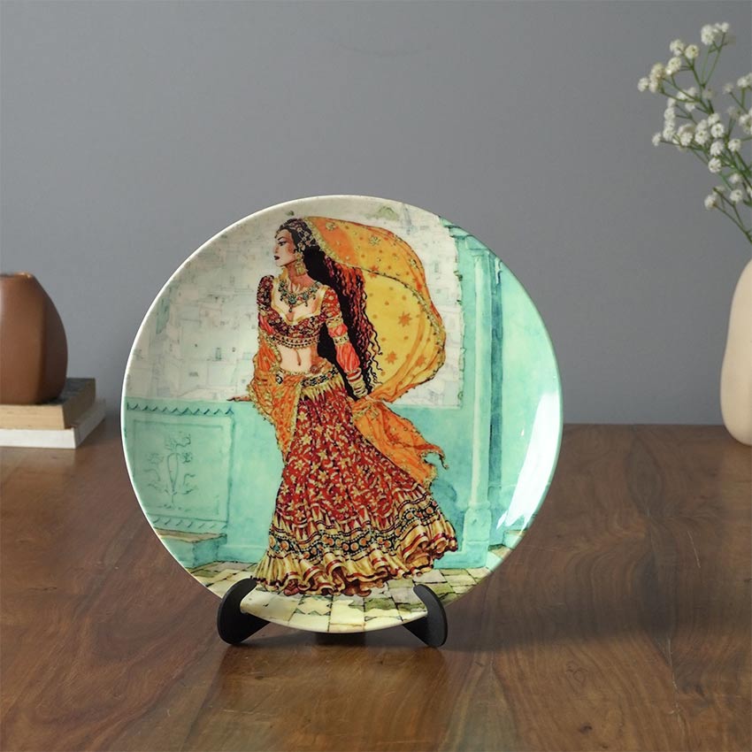 Charming Rural Lady Design Multicolor Ceramic Wall Plate | 10 inches