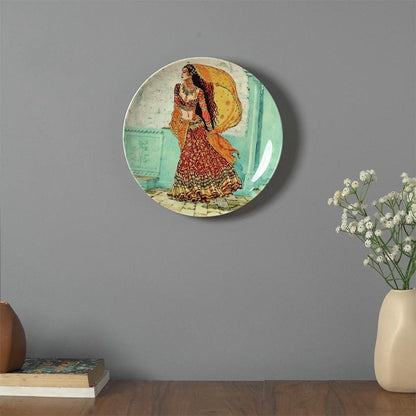 Charming Rural Lady Design Multicolor Ceramic Wall Plate | 10 inches