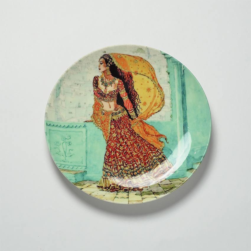 Charming Rural Lady Design Multicolor Ceramic Wall Plate | 10 inches