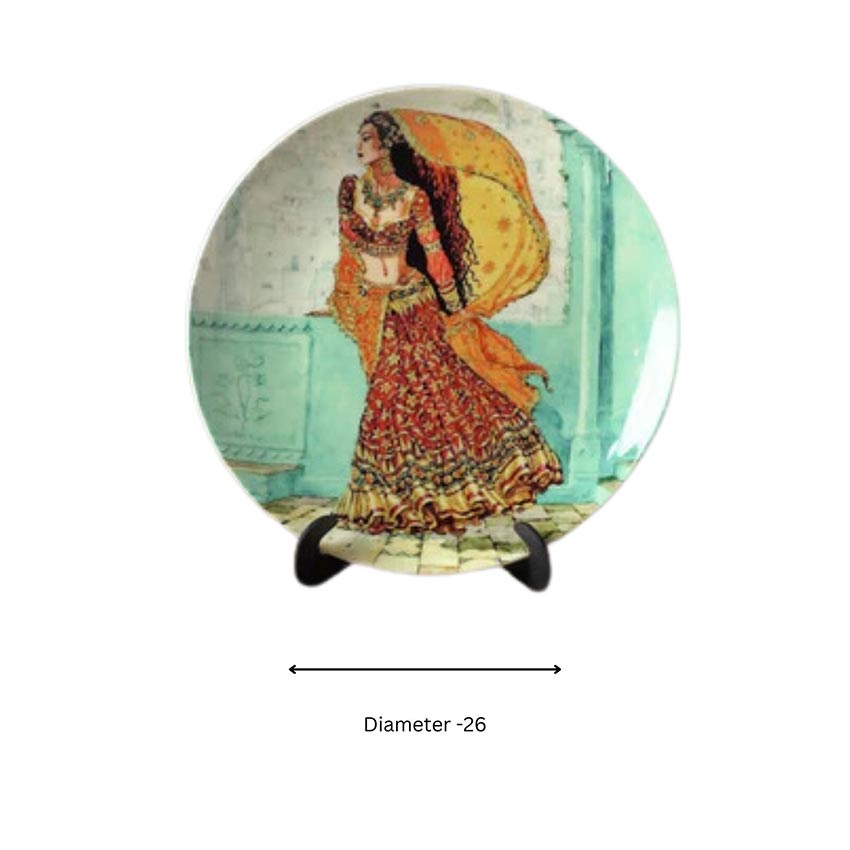 Charming Rural Lady Design Multicolor Ceramic Wall Plate | 10 inches