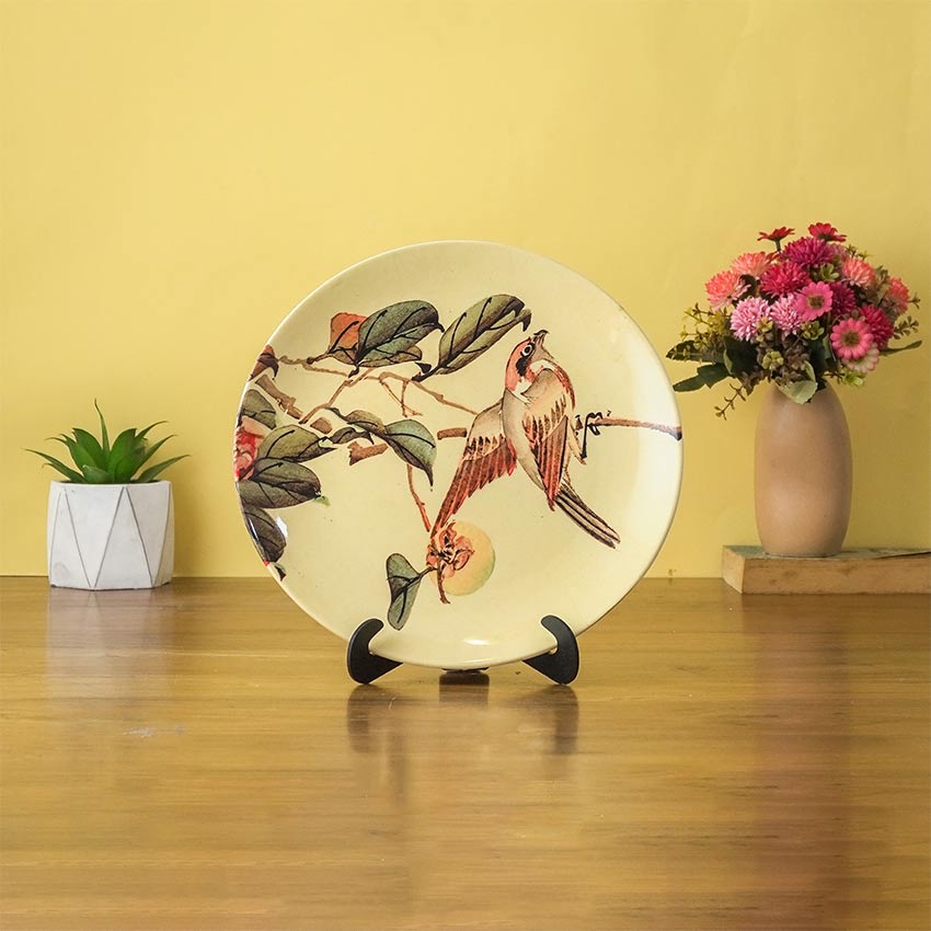 Charming Bird on a Tree Design Multicolor Ceramic Wall Plate | 10 inches