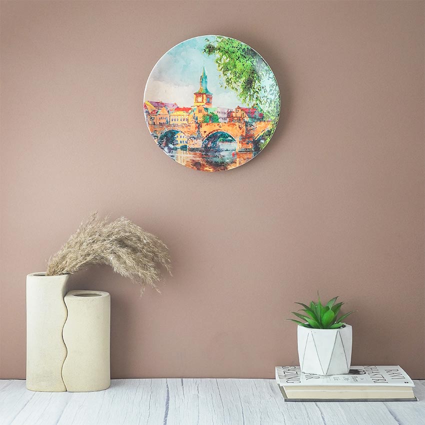 Beautiful Painted Bridge Multicolor Ceramic Wall Plate | 10 inches