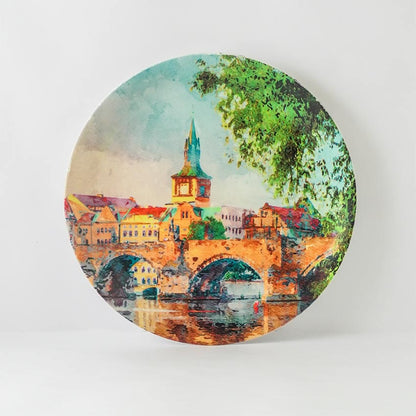 Beautiful Painted Bridge Multicolor Ceramic Wall Plate | 10 inches