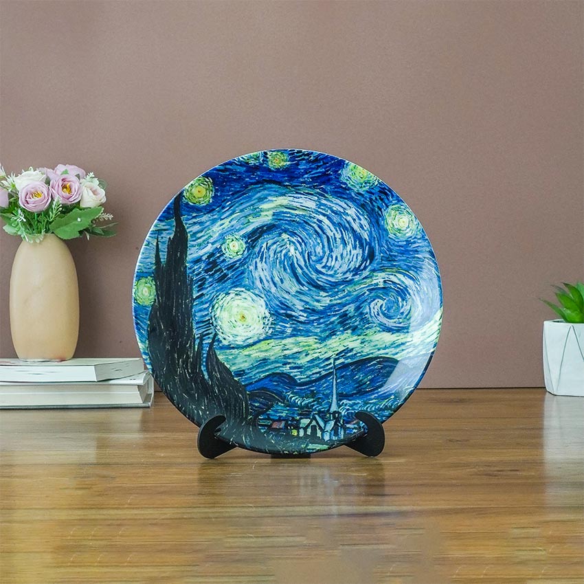 Artistic Van Gogh Design Ceramic Blue Wall Plate | 10 inches