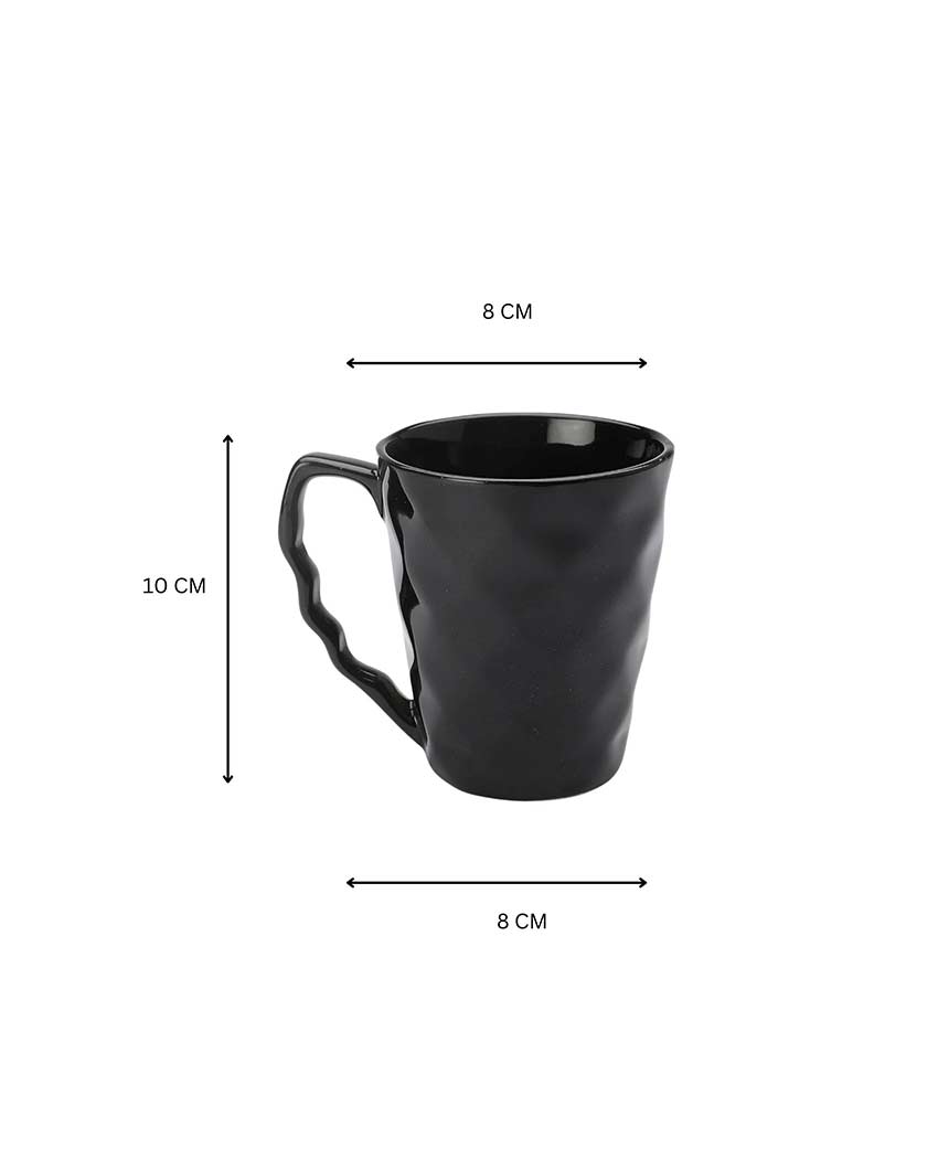 Beautiful Design Ceramic Elegant Black Coffee Mug | Set of 4 | 3 x 4 inches | 300ml