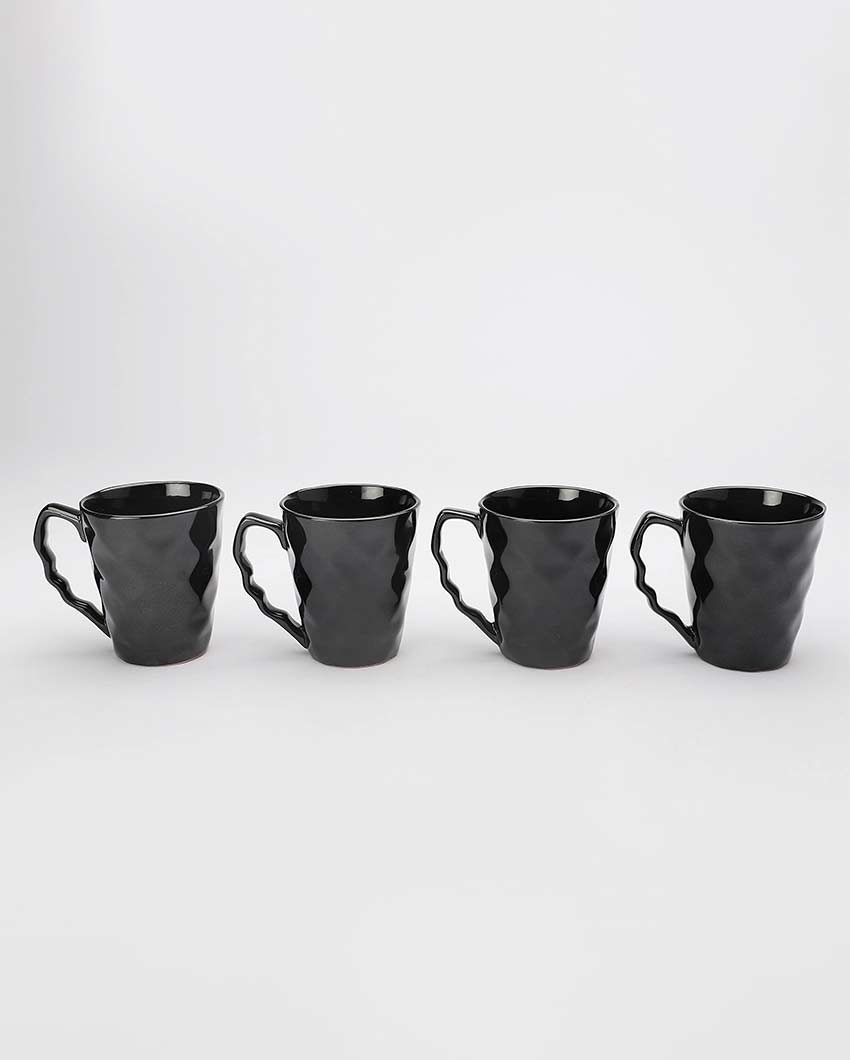 Beautiful Design Ceramic Elegant Black Coffee Mug | Set of 4 | 3 x 4 inches | 300ml