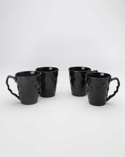 Beautiful Design Ceramic Elegant Black Coffee Mug | Set of 4 | 3 x 4 inches | 300ml