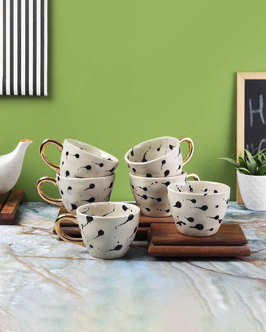 Elegant Design Black & White Bohemic BW Stroke Cups | Set of 6 | 4 x 3 inches | 250ml