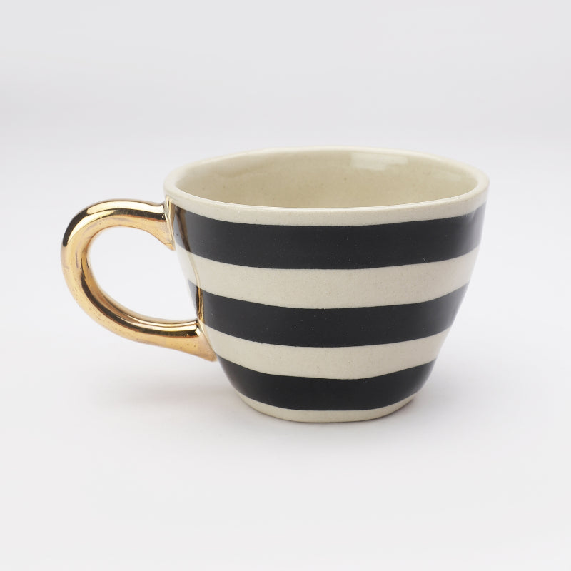 Ceramic Bohemic Black & White Stripe Cups | Set of 4, 6 Set of 4