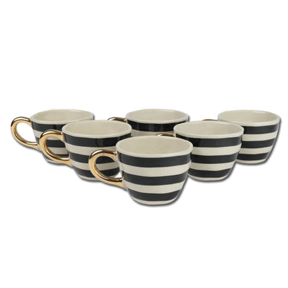 Ceramic Bohemic Black & White Stripe Cups | Set of 4, 6 Set of 6