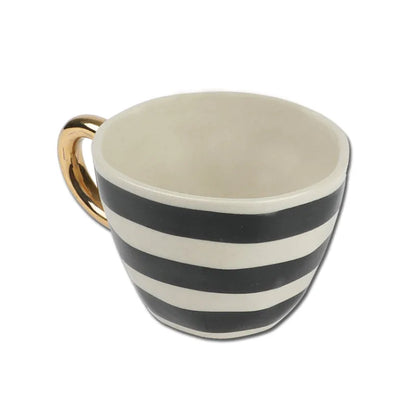 Ceramic Bohemic Black & White Stripe Cups | Set of 4, 6 Set of 6