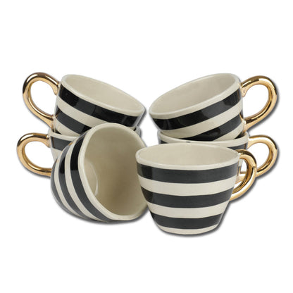 Ceramic Bohemic Black & White Stripe Cups | Set of 4, 6 Set of 6