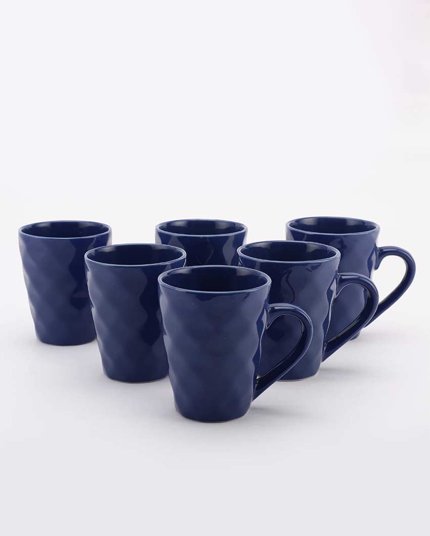 Elegant Design Ceramic Flowy Blue Mug | Set Of 6 | 4 x 5 inches