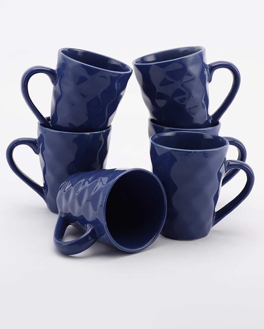 Elegant Design Ceramic Flowy Blue Mug | Set Of 6 | 4 x 5 inches