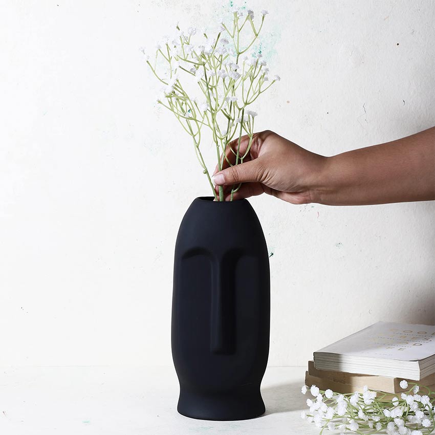 Elegant & Durable Face Design Ceramic Vase Without Flower | 5 x 4 x 11 inches