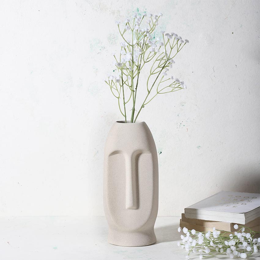 Elegant & Durable Face Design Ceramic Vase Without Flower | 5 x 4 x 11 inches