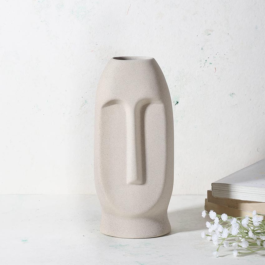 Elegant & Durable Face Design Ceramic Vase Without Flower | 5 x 4 x 11 inches