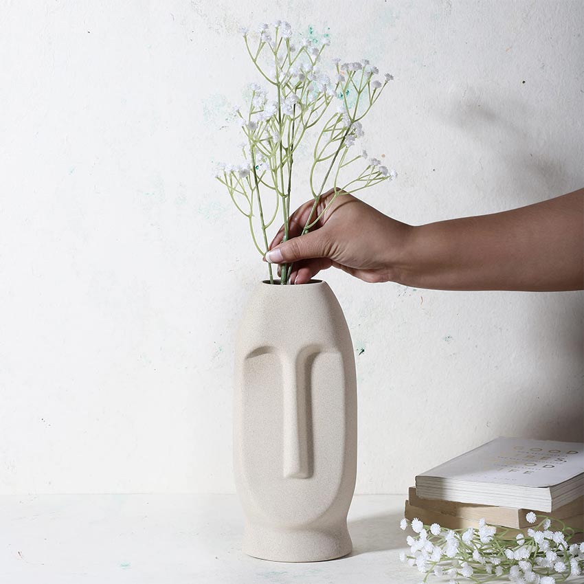 Elegant & Durable Face Design Ceramic Vase Without Flower | 5 x 4 x 11 inches