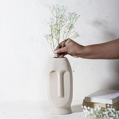 Elegant & Durable Face Design Ceramic Vase Without Flower | 5 x 4 x 11 inches