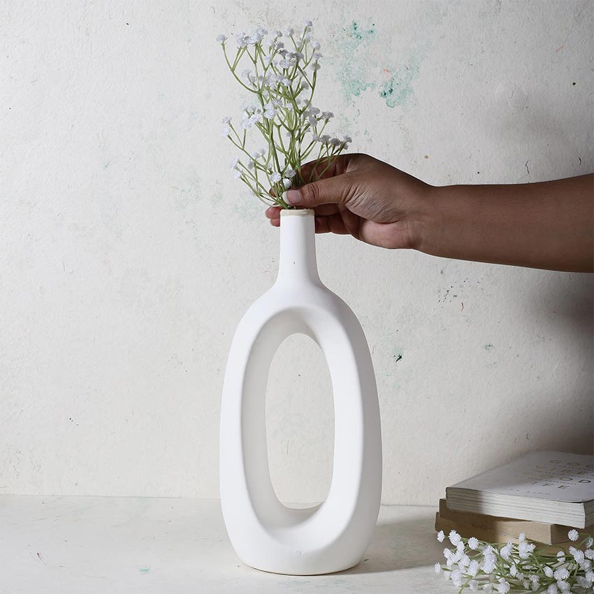 Elegant & Durable Hollow Design Ceramic Vase Without Flower | 6 x 5 x 13 inches