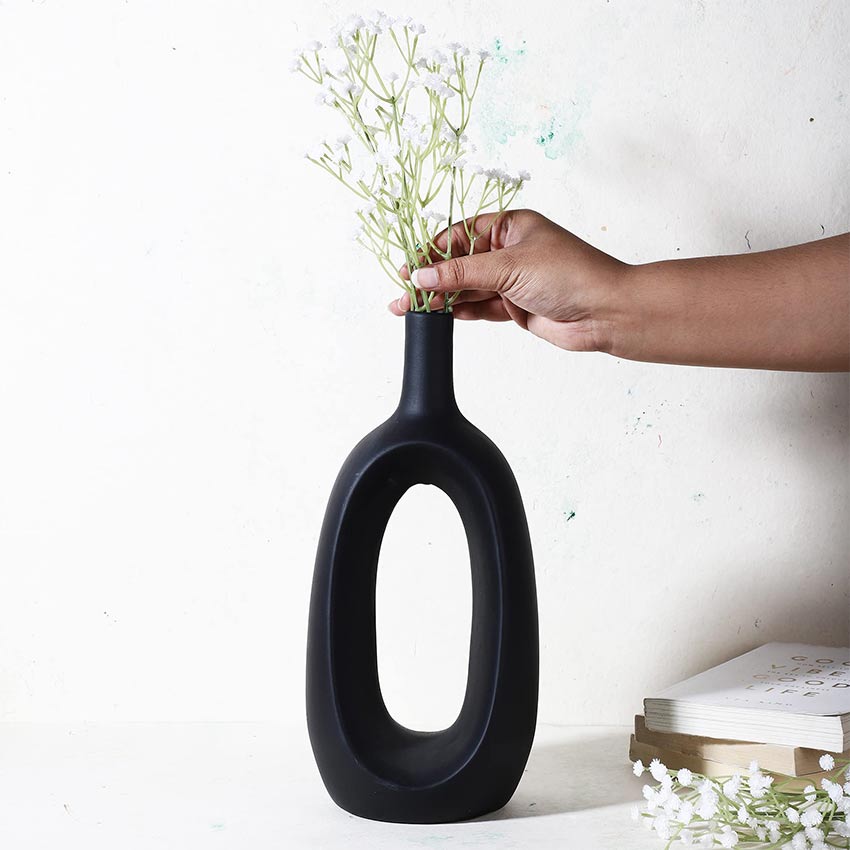 Elegant & Durable Hollow Design Ceramic Vase Without Flower | 6 x 5 x 13 inches