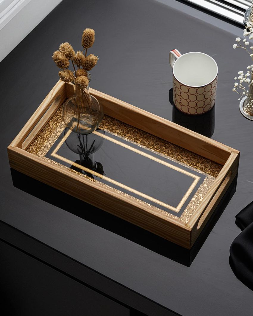 Chic Noir & Gold Serving Tray | 13 x 7 x 2 inches