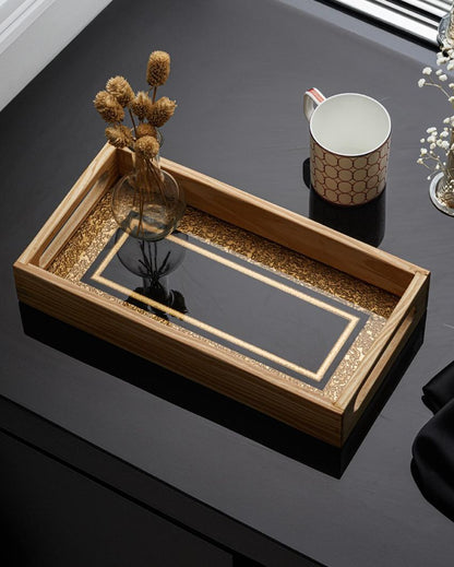 Chic Noir & Gold Serving Tray | 13 x 7 x 2 inches