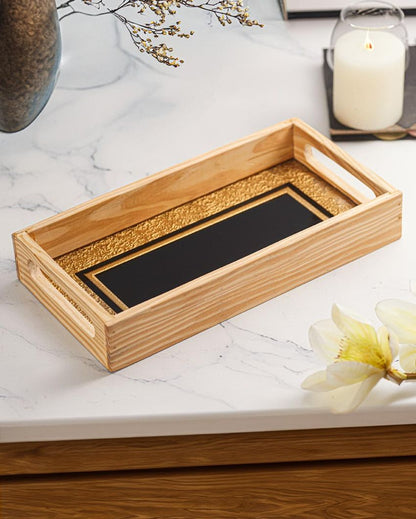 Chic Noir & Gold Serving Tray | 13 x 7 x 2 inches