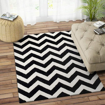 Modern Chevron Hand Tufted Wool Carpet Bold Patterns| Black | 4 x 6 Feet