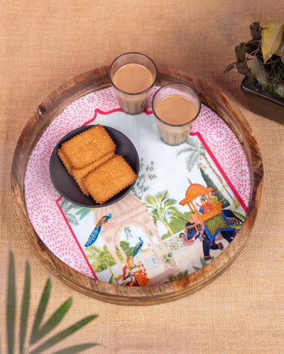 Pichwai Mor Wooden Serving Tray | 12 inches