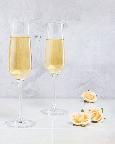 Elegant Crystal Flute Champagne Glasses | 2 x 9 inches | Set of 6 | 190ml