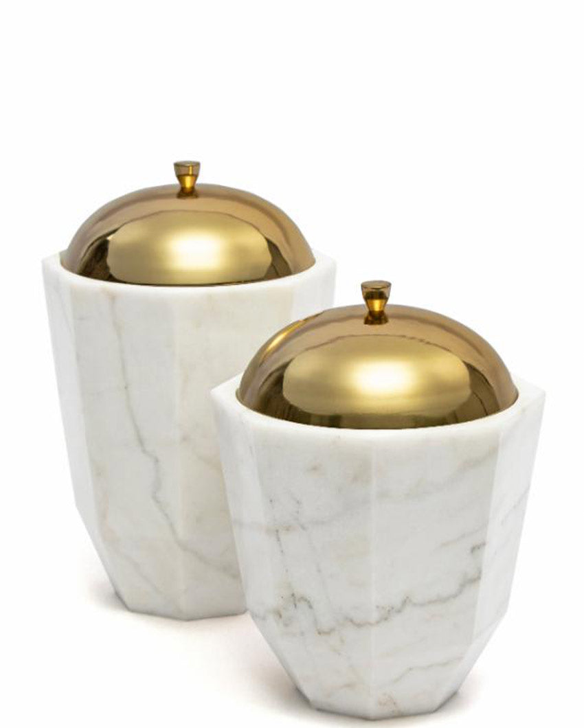 Facet Marble Bowl Canister with Platter Set
