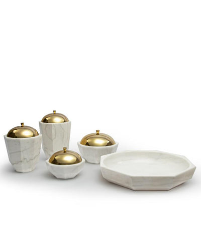 Facet Marble Bowl Canister with Platter Set