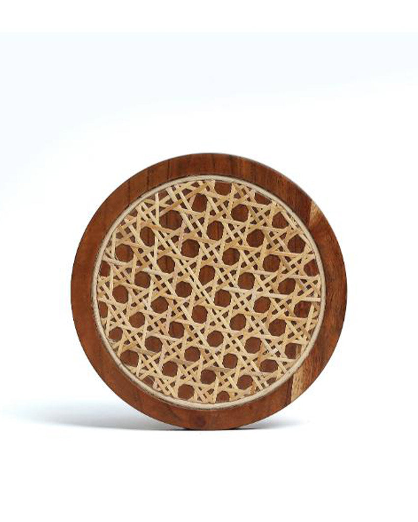 Walnut Disc Rosemary Wicker Trivet Lite Brown